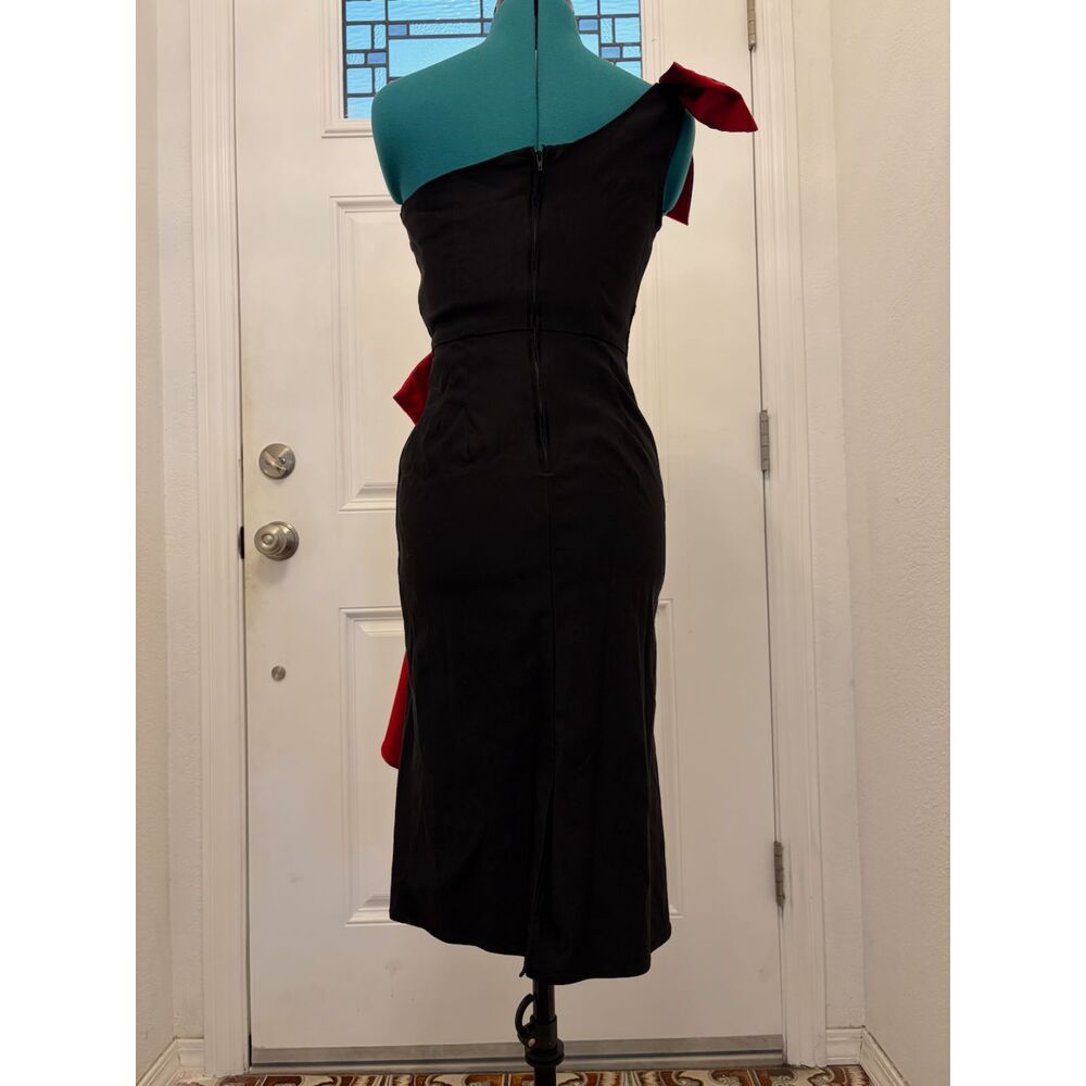 Stop Staring Black One-Shoulder Sheath Dress with Red Trim & Ruffle S - Picture 4 of 11